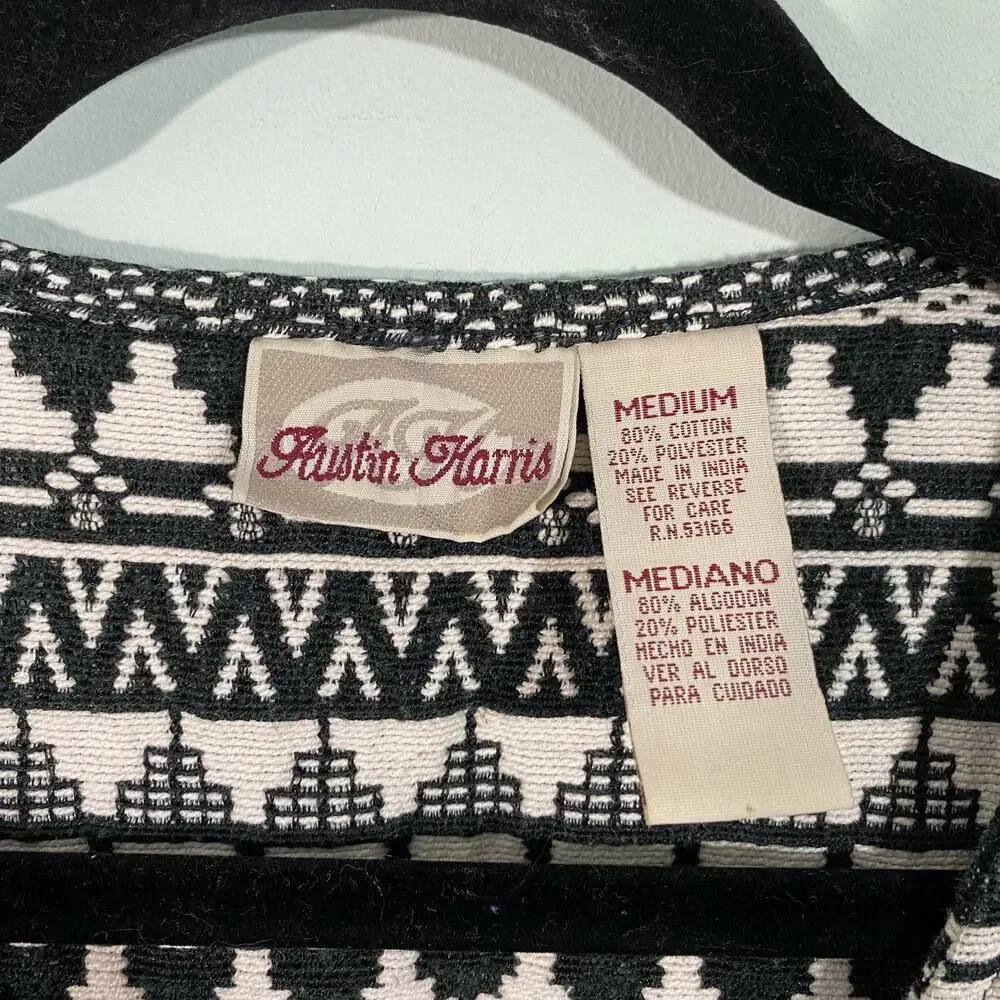 Austin Harris Black & White Aztec Tapestry Knit Western Button Up Vest Size M